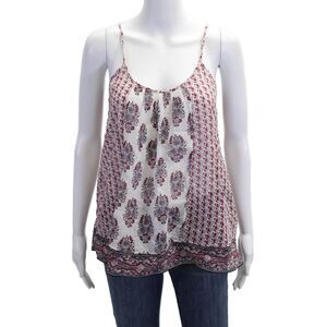 Soft Joie Women Camisole White Paisley Cotton Bohemian Petite Size XS